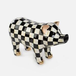 Mackenzie Childs Courtly check Checkered Pig Figurine with Gold Details